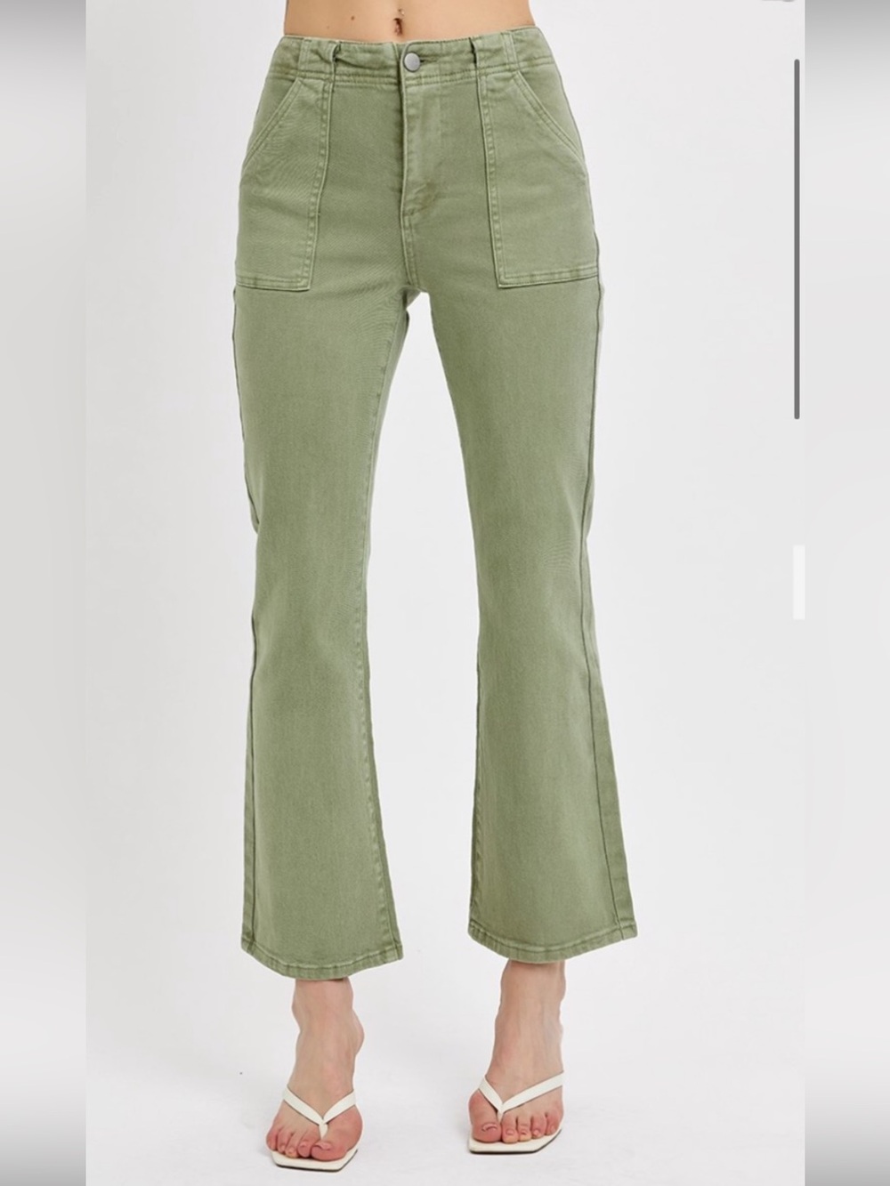 90 RISEN HIGH RISE ANKLE FLARE PATCH POCKET PANTS